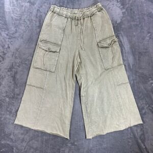Easel Wide Leg Cropped Cargo Pants Women's Size L Washed Light Green Loungewear
